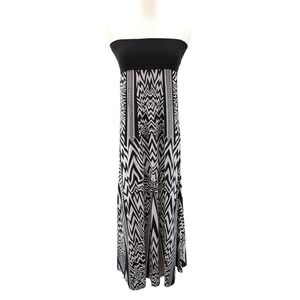 Boho Chevron Strapless Maxi‎ Dress Stretch Knit Black White Small